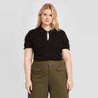 Women's Plus Size Pointelle Short Sleeve Pullover - Who What Wear Black 1x, Women's,