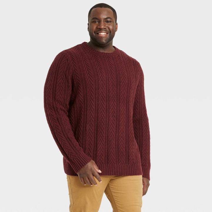 Men's Tall Regular Fit Crewneck Pullover Sweater - Goodfellow & Co Burgundy