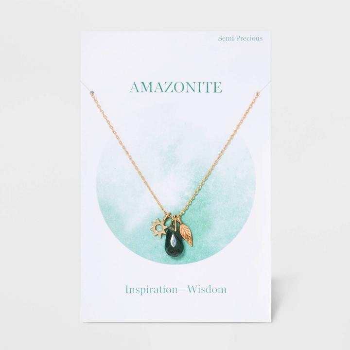 No Brand Semi-precious Amazonite Leaf And Sun Short Necklace - Green