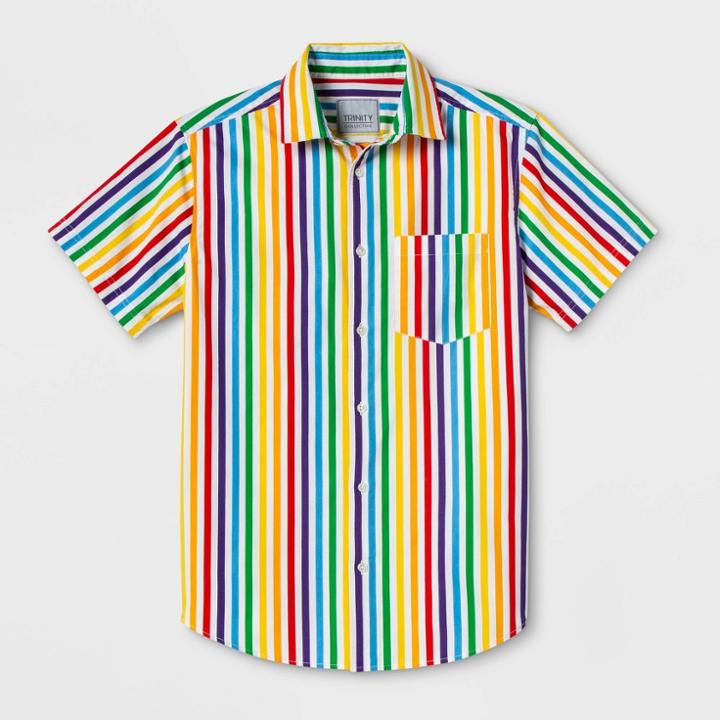 Trinity Collective Pride Gender Inclusive Adult Striped Rainbow Button-down Shirt - Xs, Adult Unisex, Multicolored White