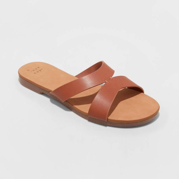 Women's Catie Wide Width Slide Sandals - A New Day Cognac