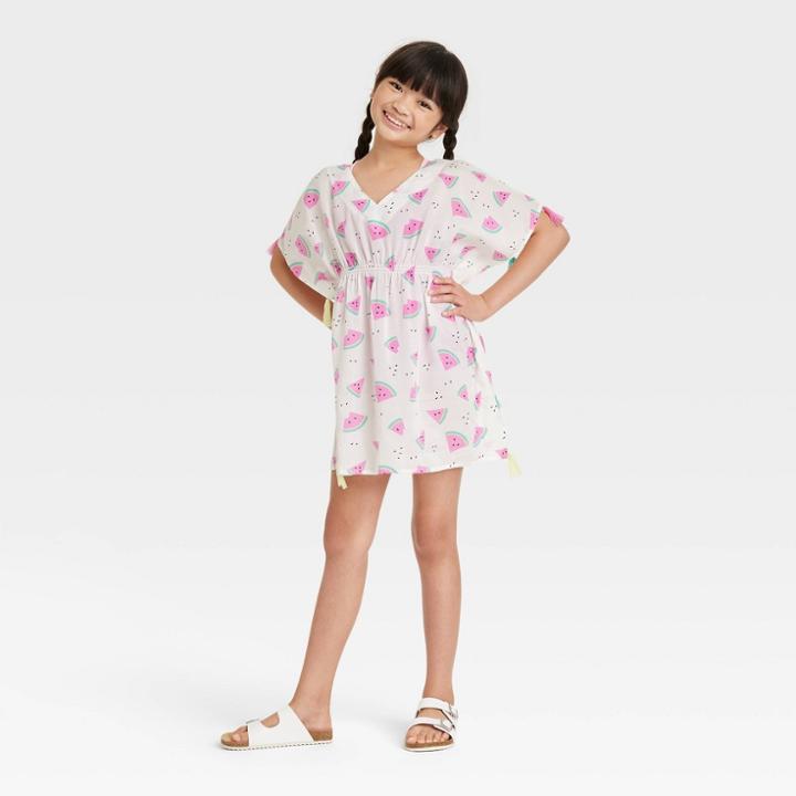 Girls' Solid Striped Caftan Swimsuit Cover Up Top - Cat & Jack  Blue