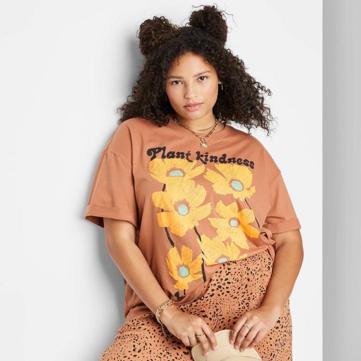 Women's Plus Size Ascot + Hart Rolled Sleeve Graphic T-shirt - Brown