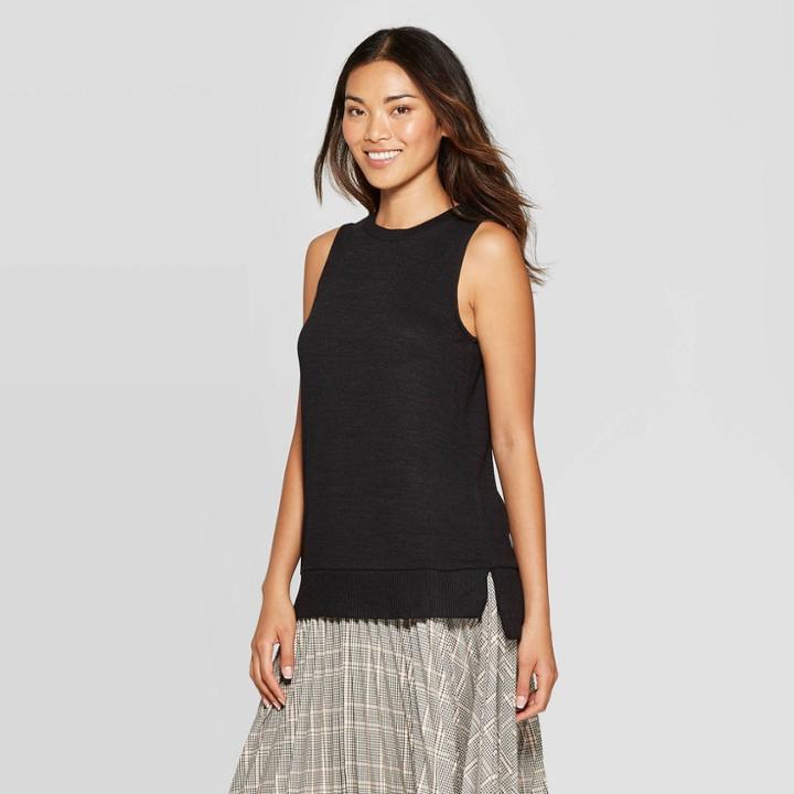 Women's Any Day Casual Fit Crewneck Knit Tank Top - A New Day Black