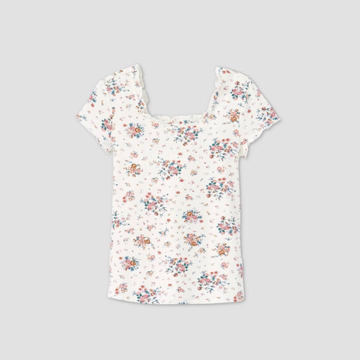 Girls' Square Neck Rib-knit Short Sleeve T-shirt - Art Class White