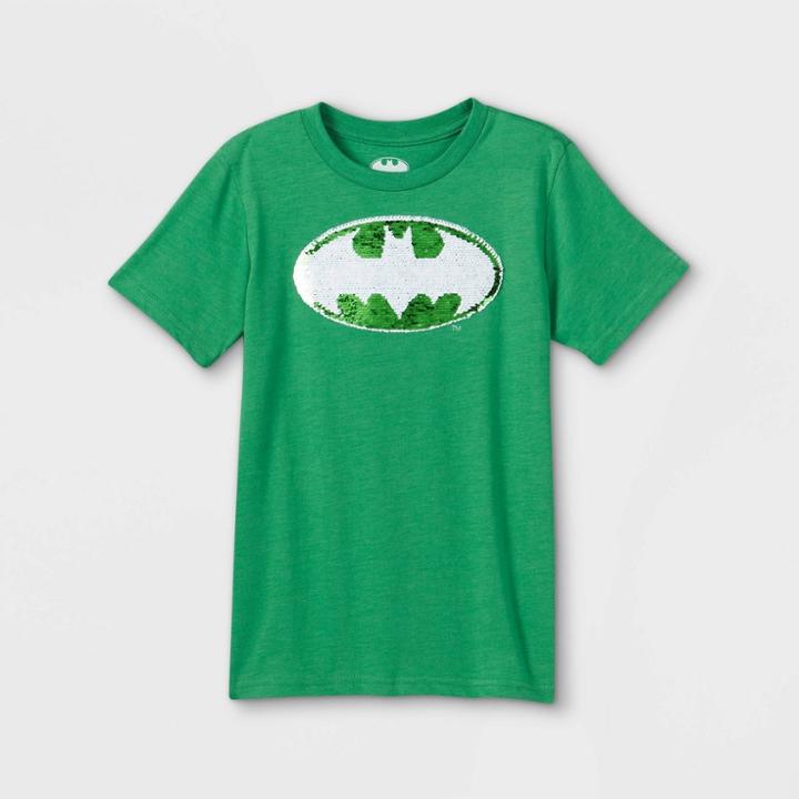 Boys' Batman Flip Sequin Clover Short Sleeve Graphic T-shirt - Green