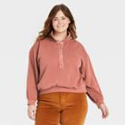 Women's Plus Size Henley Neck Fleece Sweatshirt - Universal Thread Dark Red
