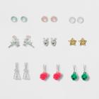 Girls' 9pk Reindeer Earrings - Cat & Jack One Size,