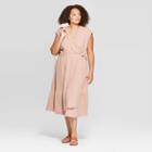 Women's Plus Size Short Sleeve V-neck Ruffle Hem Midi Dress - Universal Thread Pink
