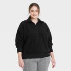 Women's Plus Size Sherpa Quarter Zip Sweatshirt - A New Day Black