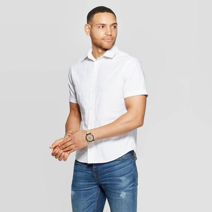 Men's Short Sleeve Novelty Button-down Shirt - Goodfellow & Co White