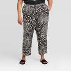 Women's Plus Size Animal Print Mid-rise Relaxed Cropped Silky Trouser - Who What Wear Cream 1x, Women's, Size: