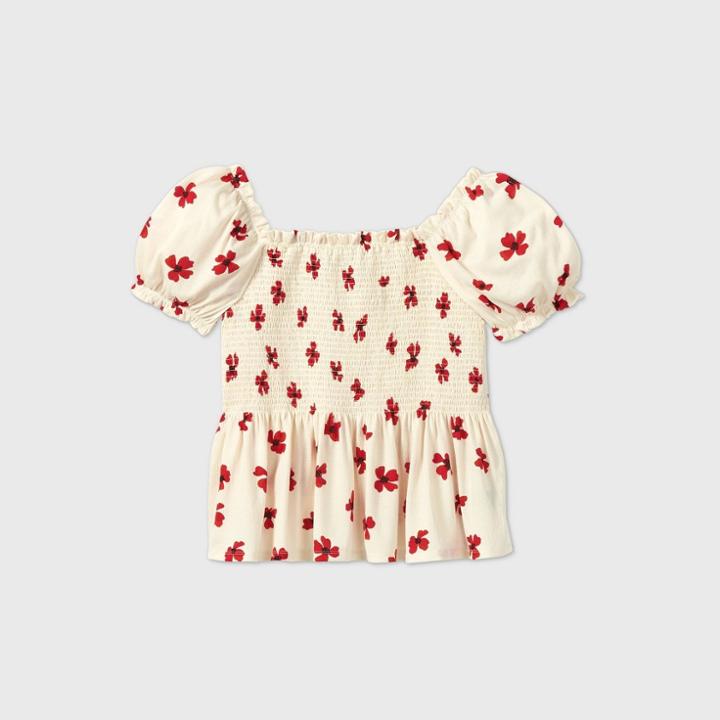Women's Plus Size Floral Print Raglan Short Sleeve Off The Shoulder T-shirt - Who What Wear Cream