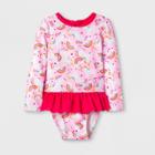 Toddler Girls' Long Sleeve Zip Rash Guard Set - Cat & Jack Pink