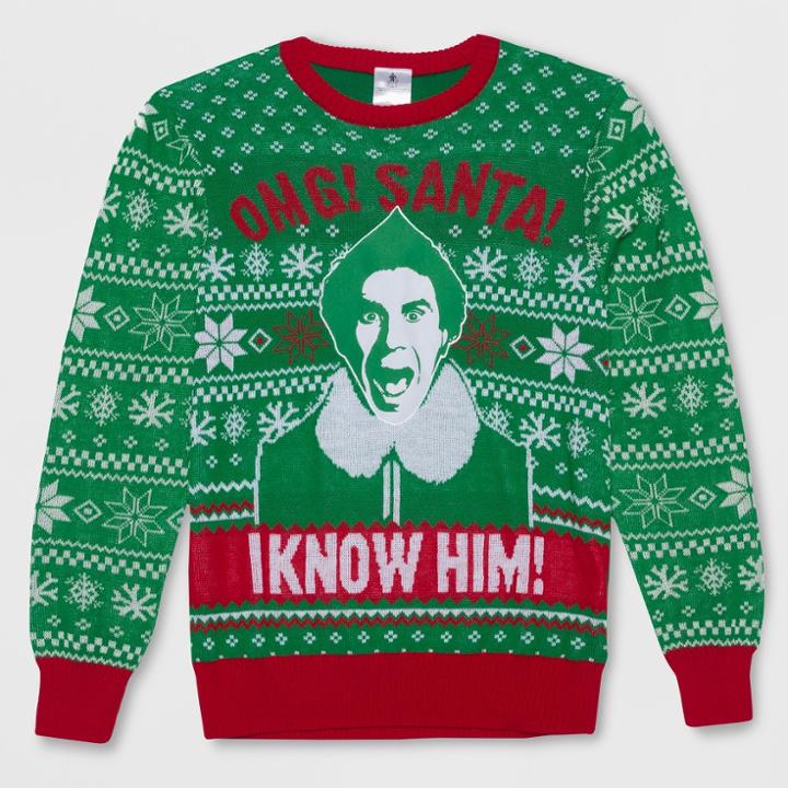 Men's Big & Tall Elf I Know Santa Ugly Holiday Sweatshirt - Green