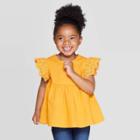 Toddler Girls' Flutter Short Sleeve Blouse - Cat & Jack Gold