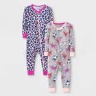 Baby Girls' 2pk Leopard Tossed Animal Print Snug Fit Pajama Romper - Cat & Jack Pink