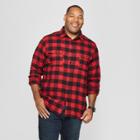 Men's Big & Tall Checkered Standard Fit Long Sleeve Flannel Button-down Shirt - Goodfellow & Co Ripe Red