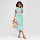 Women's Striped Short Pleat Sleeve Midi T-shirt Dress - Who What Wear Green/white Xs, Green/white