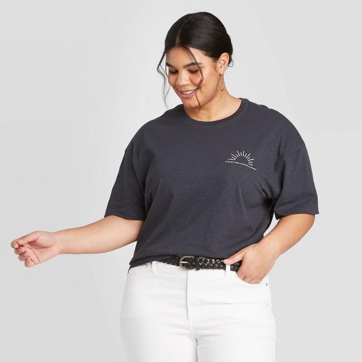 Women's Plus Size Short Sleeve Boxy T-shirt - Universal Thread Gray 1x, Women's,