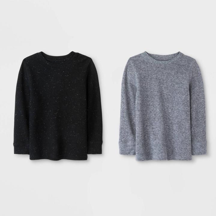 Toddler Boys' Long Sleeve 2pk Thermal T-shirts - Cat & Jack Heather Gray/black