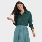 Women's Long Sleeve Satin Shirt - A New Day Dark Green