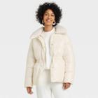 Women's Medium Length Wet Look Puffer Jacket - A New Day Cream