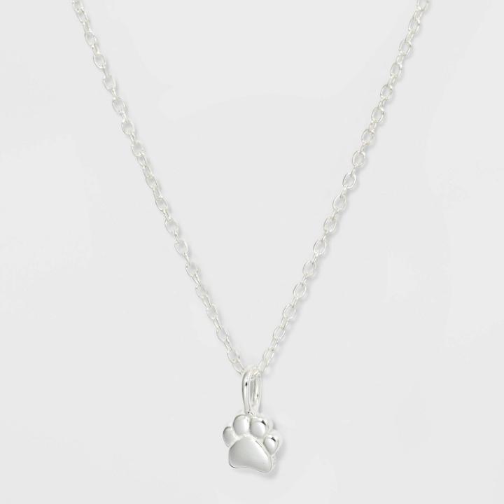 No Brand Paw Design Silver Pendant Necklace - Silver, Women's