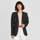 Women's Striped Long Sleeve Linen Blazer - A New Day Black/white