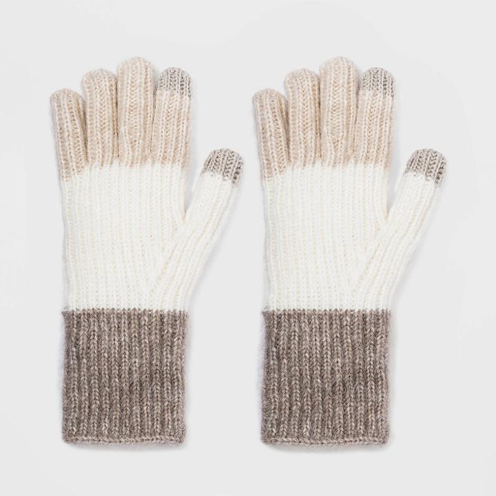 Women's Rib Color Block Glove - A New Day Cream/gray