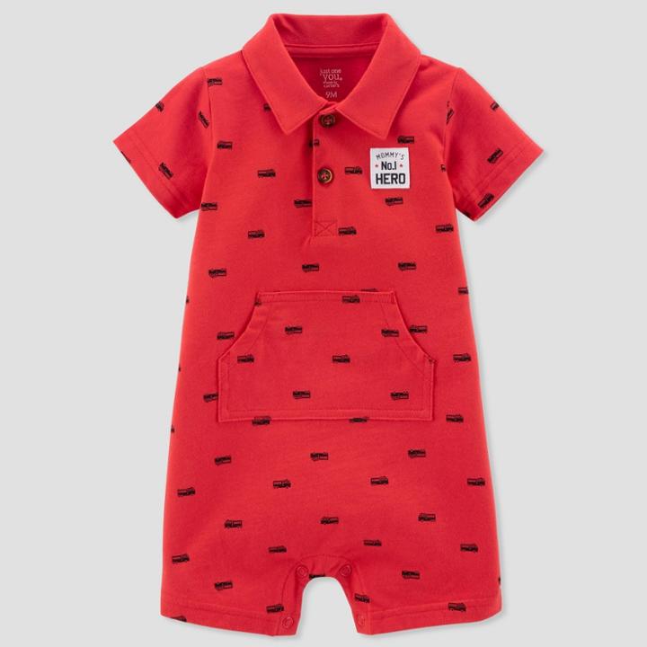 Baby Boys' 1pc Firetruck Polo Romper - Just One You Made By Carter's Red Newborn, Boy's
