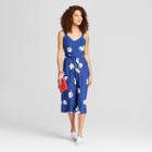 Women's Floral Print Twist Front Jumpsuit - A New Day Blue