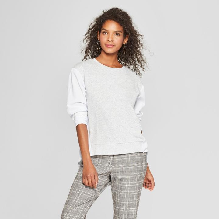 Women's Striped Long Sleeve Woven Back Sweatshirt - Who What Wear Blue/white