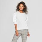 Women's Striped Long Sleeve Woven Back Sweatshirt - Who What Wear Blue/white