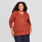 Women's Plus Size Oversized Long Sleeve V-neck Tunic Sweater - A New Day Rust Heather 2x, Size: