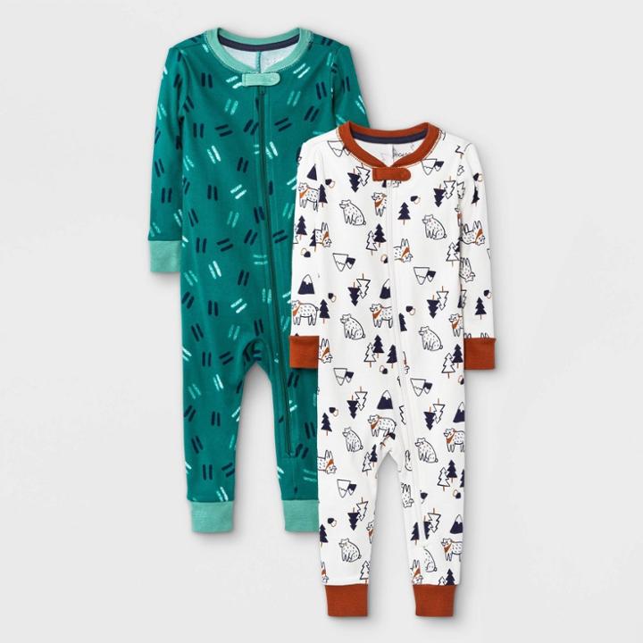 Baby Boys' 2pk Bandana Bear Snug Fit Pajama Romper - Cat & Jack Green/white