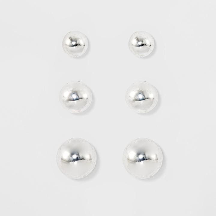 Target Women's Fashion Trio Stud Ball Earring - A New Day Silver,