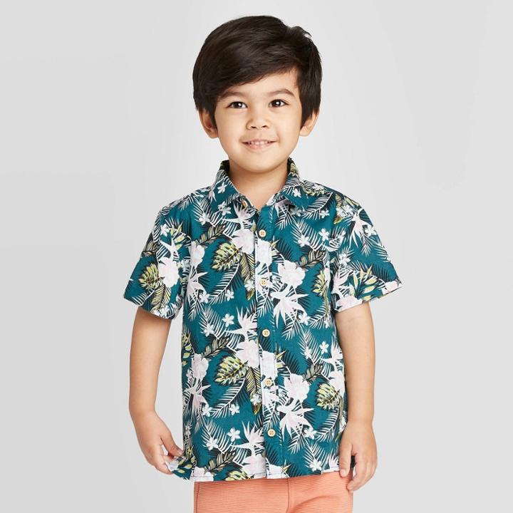 Art Class Petitetoddler Boys' Short Sleeve Woven Button-down Shirt - Cat & Jack Teal 12m, Toddler Boy's,