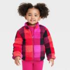 Toddler Plaid Fleece Zip-up Jacket - Cat & Jack Pink/red