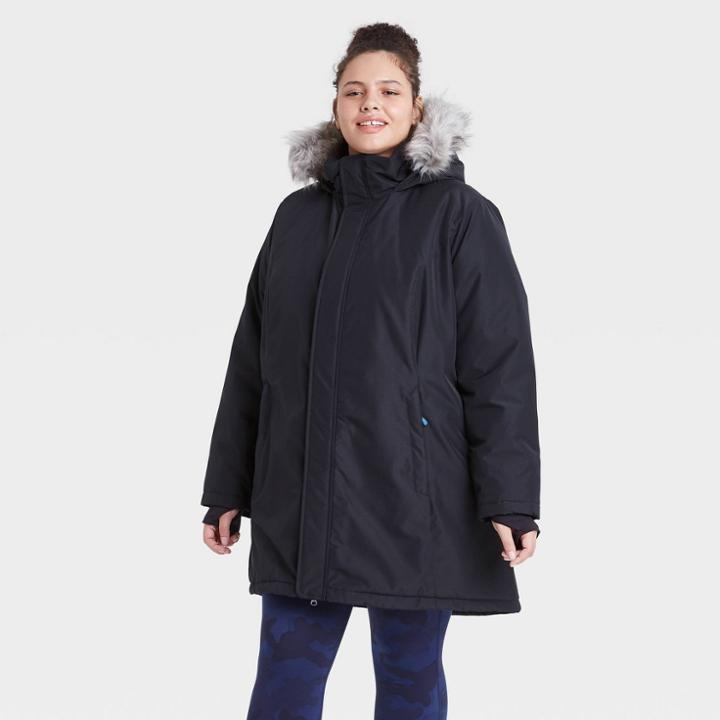 Women's Plus Size Faux Fur Parka Jacket - All In Motion Black