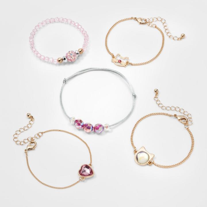 Girls' 5pk Cats & Hearts Bracelet Set - Cat & Jack Gold