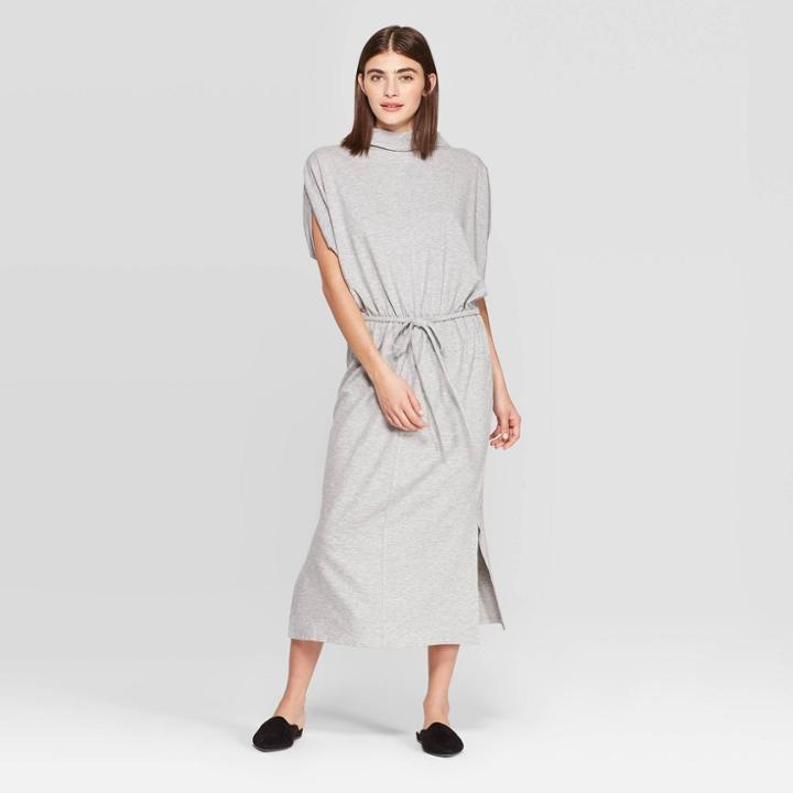 Petitewomen's Short Sleeve Turtleneck Batwing A Line Midi Dress - Prologue Heather Gray S, Women's, Size: Small, Grey Gray