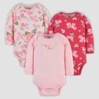 Gerber Baby Girls' 3pk Floral Long Sleeve Onesies - Pink Newborn