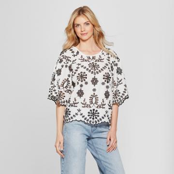Johnpaulrichard Women's Floral Print Eyelet T-shirt - John Paul Richard - White