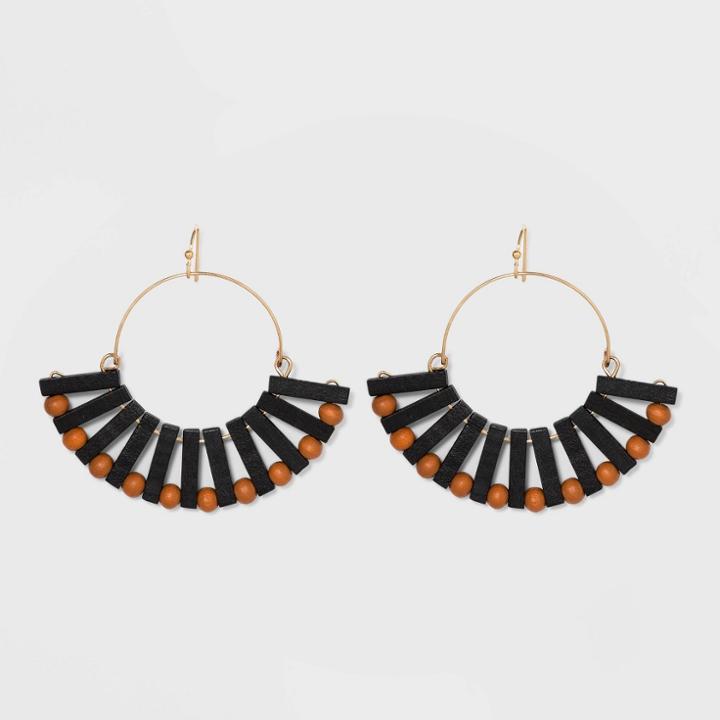 Wooden Rectangle Bar And Beaded Fan Earrings - A New Day Black