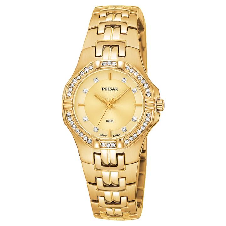 Women's Pulsar Crystal Accented Watch - Gold Tone With Champagne Dial - Ptc390