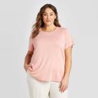 Women's Plus Size Short Sleeve Scoop Neck Sandwash T-shirt - Ava & Viv Coral X, Women's, Pink
