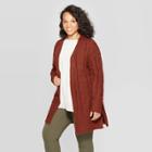 Women's Plus Size Long Sleeve Open Layering Cable Stitch Cardigan - Ava & Viv Brown 3x, Women's,