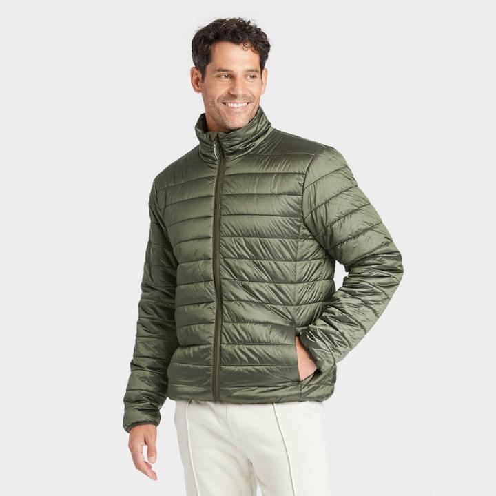 Men's Lightweight Puffer Jacket - Goodfellow & Co Deep Olive