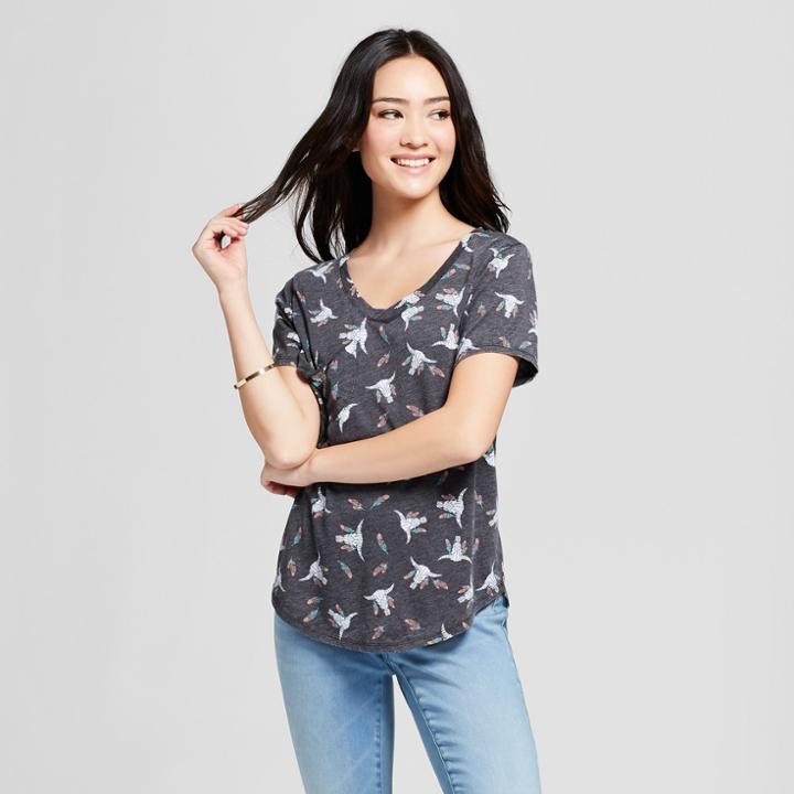 Women's Longhorn Skull Short Sleeve Drapey Pocket Graphic T-shirt - Grayson Threads (juniors') - White